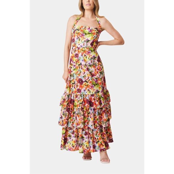 ELLIATT Elira Floral halter neck Maxi Dress Wedding Guest Cocktail  size S NWT - Picture 1 of 8